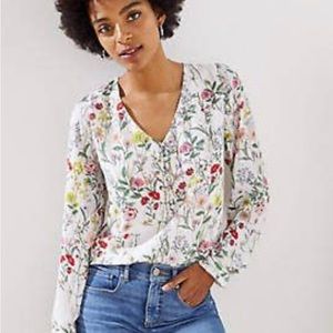 NWT | LOFT | Floral V-Neck Henley Blouse | Size Medium